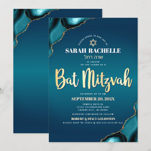 Bat Mitzvah Turquoise Ombre Agate Goud Schrift Bol Kaart