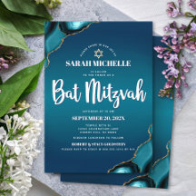 Bat Mitzvah Turquoise Ombre Agate Modern Script