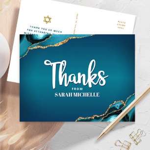 Bat Mitzvah Turquoise Ombre Agate Script Bedankt Briefkaart