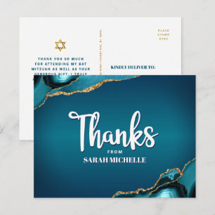 Bat Mitzvah Turquoise Ombre Agate Script Bedankt Briefkaart