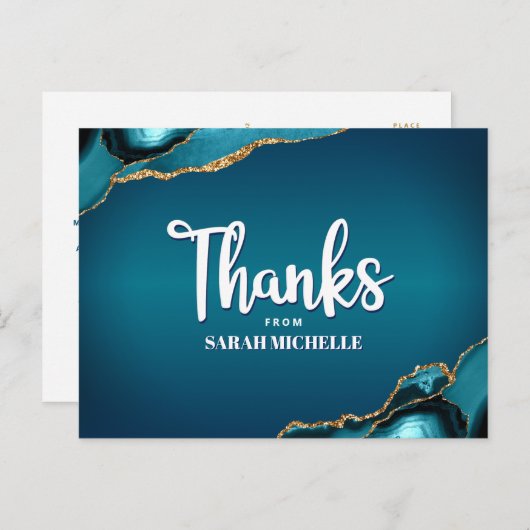 Bat Mitzvah Turquoise Ombre Agate Script Dank u we Briefkaart (Voorkant / Achterkant)
