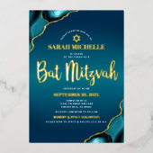 Bat Mitzvah Turquoise Ombre Agate Script Echt Goud Folie Uitnodiging (Voorkant)