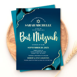 Bat Mitzvah Turquoise Ombre Agate Script Echt Goud Folie Uitnodiging