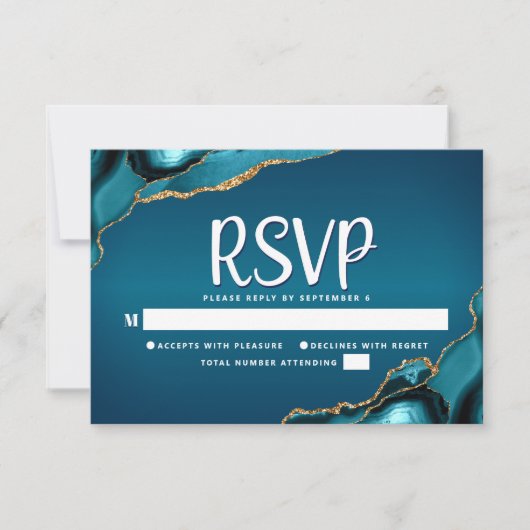 Bat Mitzvah Turquoise Ombre Gold Agate Script RSVP Kaartje (Voorkant)
