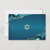 Bat Mitzvah Turquoise Ombre Gold Agate Script RSVP Kaartje (Achterkant)