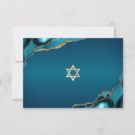 Bat Mitzvah Turquoise Ombre Gold Agate Script RSVP Kaartje (Achterkant)