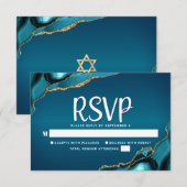 Bat Mitzvah Turquoise Ombre Gold Agate Script RSVP Kaartje (Voorkant / Achterkant)