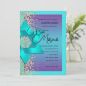 Bat Mitzvah Turquoise Paarse Ombre Gold Glitter Kaart (Staand voorkant)
