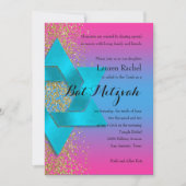 Bat Mitzvah Turquoise Pink ombre Faux Gold Glitter Kaart (Voorkant)