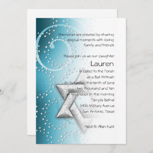 Bat Mitzvah Turquoise Shimmer Star van David Kaart