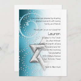 Bat Mitzvah Turquoise Shimmer Star van David Kaart
