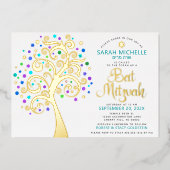 Bat Mitzvah Turquoise Tree of Life Script Real Gol Folie Uitnodiging (Voorkant)