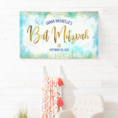 Bat Mitzvah turquoise watercolor goud folie schrif Spandoek (Insitu)