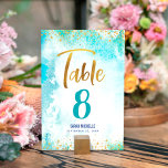 Bat Mitzvah Turquoise Waterverf Girly Gold Script Kaart<br><div class="desc">Geen Bat Mitzvah partij is volledig zonder de gepersonaliseerde kaarten van het lijstaantal. Laat je favoriete Bat Mitzvah trots zijn, blij en vieren haar mijlpaal op haar perfect gecoördineerde feest. Verbluffend, modern, dun gouden faux folie handgeschreven script en kleine stippen bedekken een turkooisblauwe waterverf achtergrond. Pas de douanetekst met het...</div>