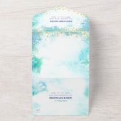 Bat Mitzvah Turquoise Waterverf Gold Script Party All In One Uitnodiging (Buitenkant)