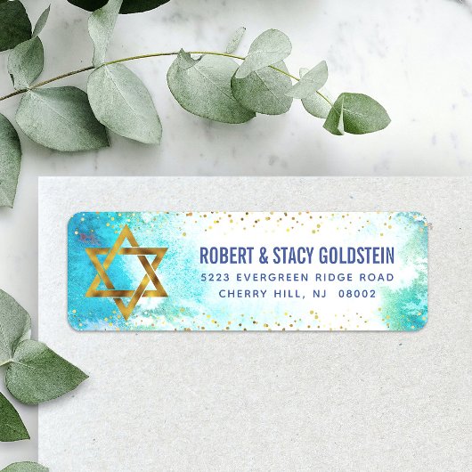 Bat Mitzvah turquoise waterverf return address Etiket
