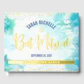 Bat Mitzvah Turquoise Waterverf Script Gold Foil Gastenboek (Voorkant)