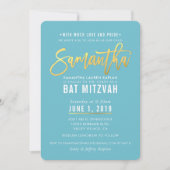 BAT MITZVAH turquoise witgouden script SAMANTHA Kaart (Voorkant)
