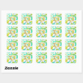 Bat Mitzvah Turquoise Yellow en Green Damask Vierkante Sticker (Vel)