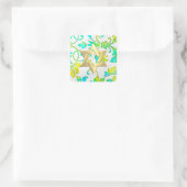 Bat Mitzvah Turquoise Yellow en Green Damask Vierkante Sticker (Tas)