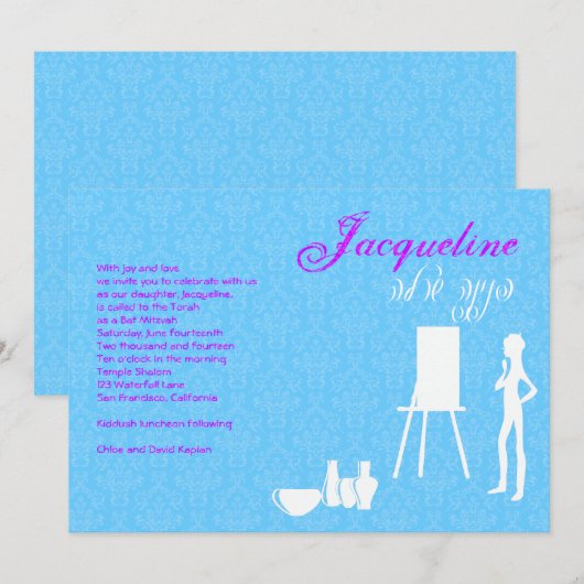 Bat Mitzvah Uitnodiging Art Theme Birthday (Voorkant / Achterkant)