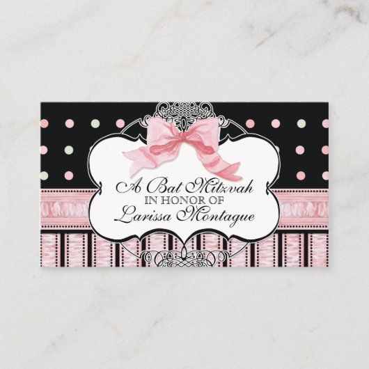 Bat Mitzvah Uitnodiging - Franse Bow Dot Swirl (Voorkant)