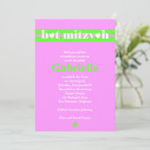 Bat Mitzvah Uitnodiging Gabrielle Pink Green (Staand voorkant)