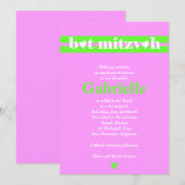 Bat Mitzvah Uitnodiging Gabrielle Pink Green (Voorkant / Achterkant)