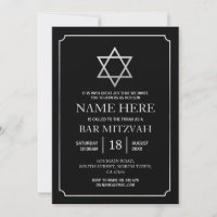 Bat Mitzvah uitnodiging Joods Zwart Ster Zilver