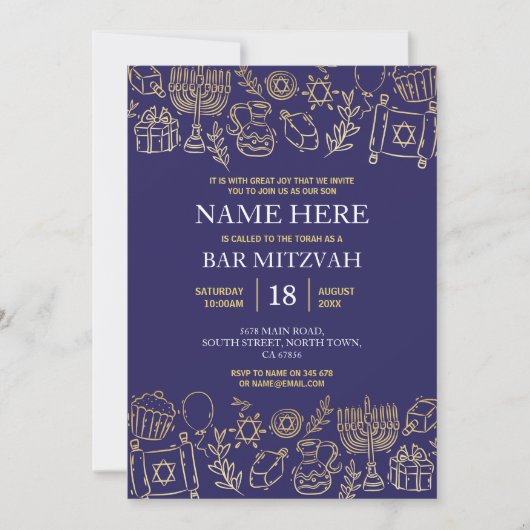 Bat Mitzvah Uitnodiging Joodse Marine Star Blauw G (Voorkant)