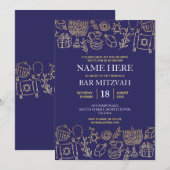 Bat Mitzvah Uitnodiging Joodse Marine Star Blauw G (Voorkant / Achterkant)