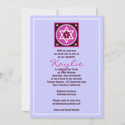 Bat Mitzvah Uitnodiging Kaylie Jewish Star Gray (Voorkant)