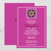 Bat Mitzvah Uitnodiging Kaylie Jewish Star Pink (Voorkant / Achterkant)