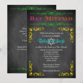 Bat Mitzvah Uitnodiging | Neon Chalkboard (Voorkant / Achterkant)