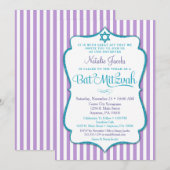 Bat Mitzvah Uitnodiging Paars Blauwgroen Elegant S (Voorkant / Achterkant)