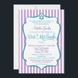 Bat Mitzvah Uitnodiging Paars Blauwgroen Elegant S<br><div class="desc">Een elegante Bat Mitzvah-uitnodiging in het paarse en blauwgroen,  met paarse en witte strepen en blauwgroen glitter-lijst,  samen met een blauwgroen glitter Star van David. Het glittertekst lijst op deze klasse en klassieke Bat Mitzvah nodigt eigenschappen een schaduw uit om een opgeheven verschijning te geven.</div>
