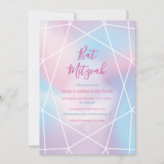 Bat Mitzvah uitnodiging Pastel Juwelen (Voorkant)