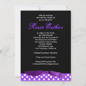 Bat Mitzvah Uitnodiging Rosie Paarse Bow Black (Voorkant)