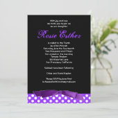 Bat Mitzvah Uitnodiging Rosie Paarse Bow Black (Staand voorkant)