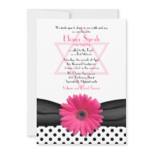 Bat Mitzvah Uitnodiging | Roze Daisy Polka Dot