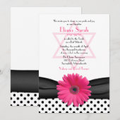 Bat Mitzvah Uitnodiging | Roze Daisy Polka Dot (Voorkant / Achterkant)
