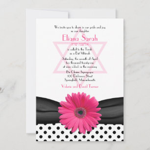Bat Mitzvah Uitnodiging   Roze Daisy Polka Dot