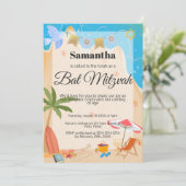 Bat mitzvah uitnodiging: Strand thema, QR Kaart (Staand voorkant)