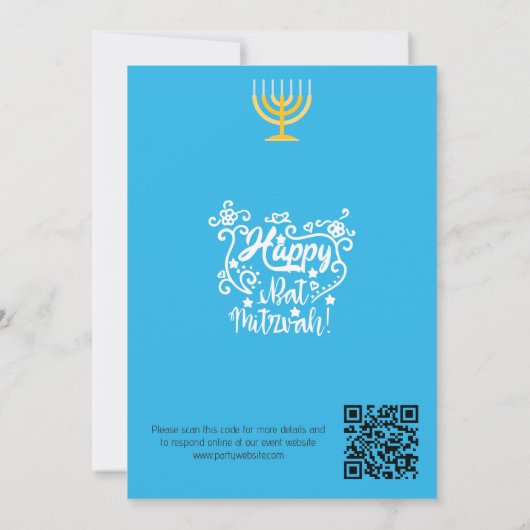 Bat mitzvah uitnodiging: Strand thema, QR Kaart (Achterkant)