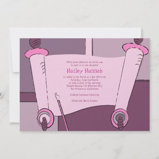 Bat Mitzvah Uitnodiging Torah Hailey Hannah Pink (Voorkant)