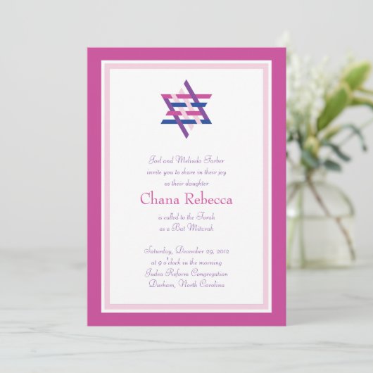 Bat Mitzvah Uitnodiging | Woven Star (Staand voorkant)