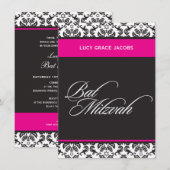 BAT MITZVAH UITNODIGINGEN:: damask1 Kaart (Voorkant / Achterkant)