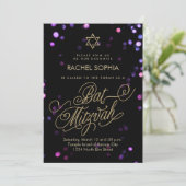 Bat Mitzvah Uitnodigingen | Elegant Paars en goud (Staand voorkant)