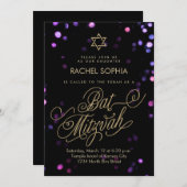 Bat Mitzvah Uitnodigingen | Elegant Paars en goud (Voorkant / Achterkant)
