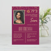 BAT MITZVAH Uitnodigingen Joodse Fotokaarten Elega (Staand voorkant)